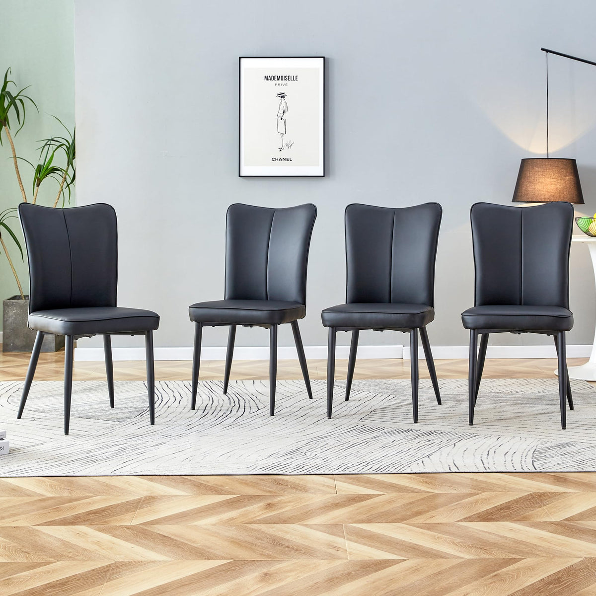 Black Faux PU Leather Dining Chairs Set of 4 A36122