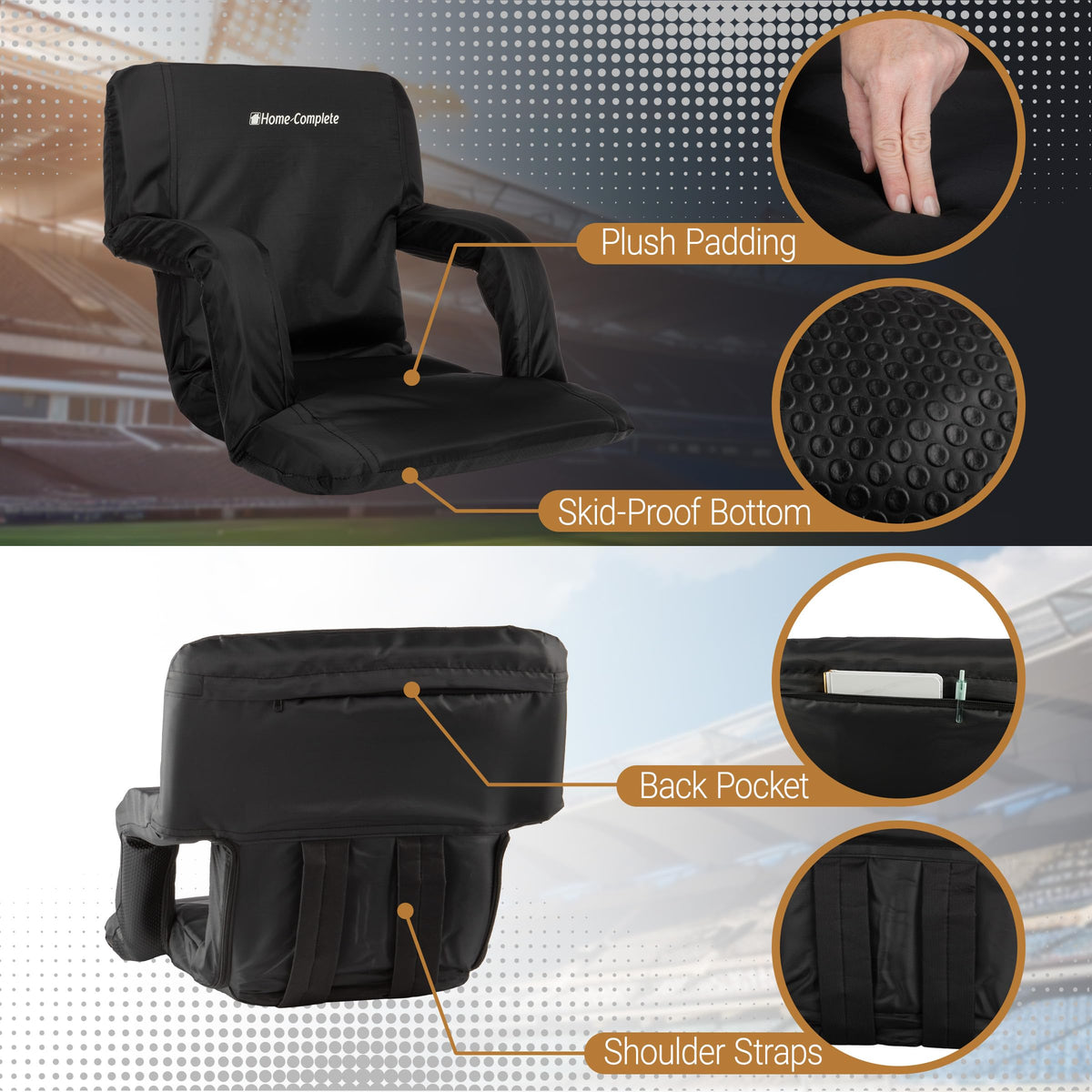 Folding Stadium Chair with Padded Back Support and Armrests Q8172