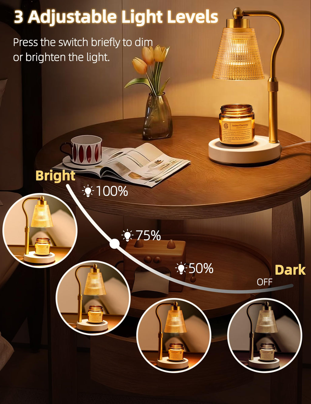 Height Adjustable Dimmable Candle Warmer Lamp with Timer V143