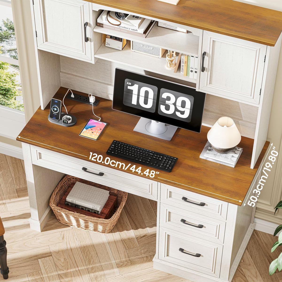 67" Executive Desk with Hutch and Charging Station K825593