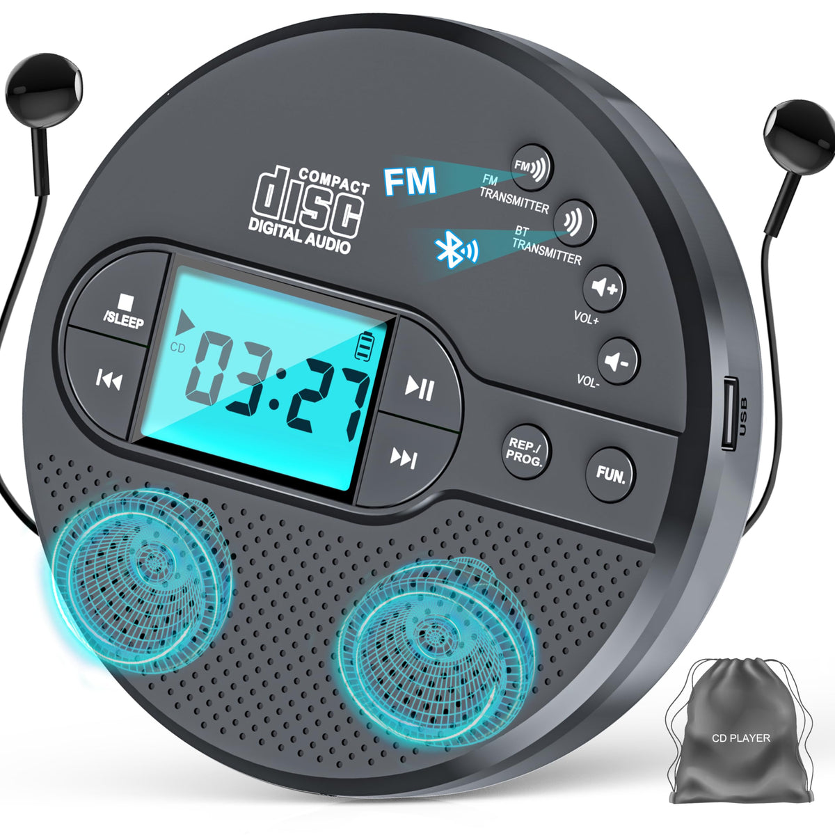 Portable CD Player with Bluetooth USB AUX FM X4296