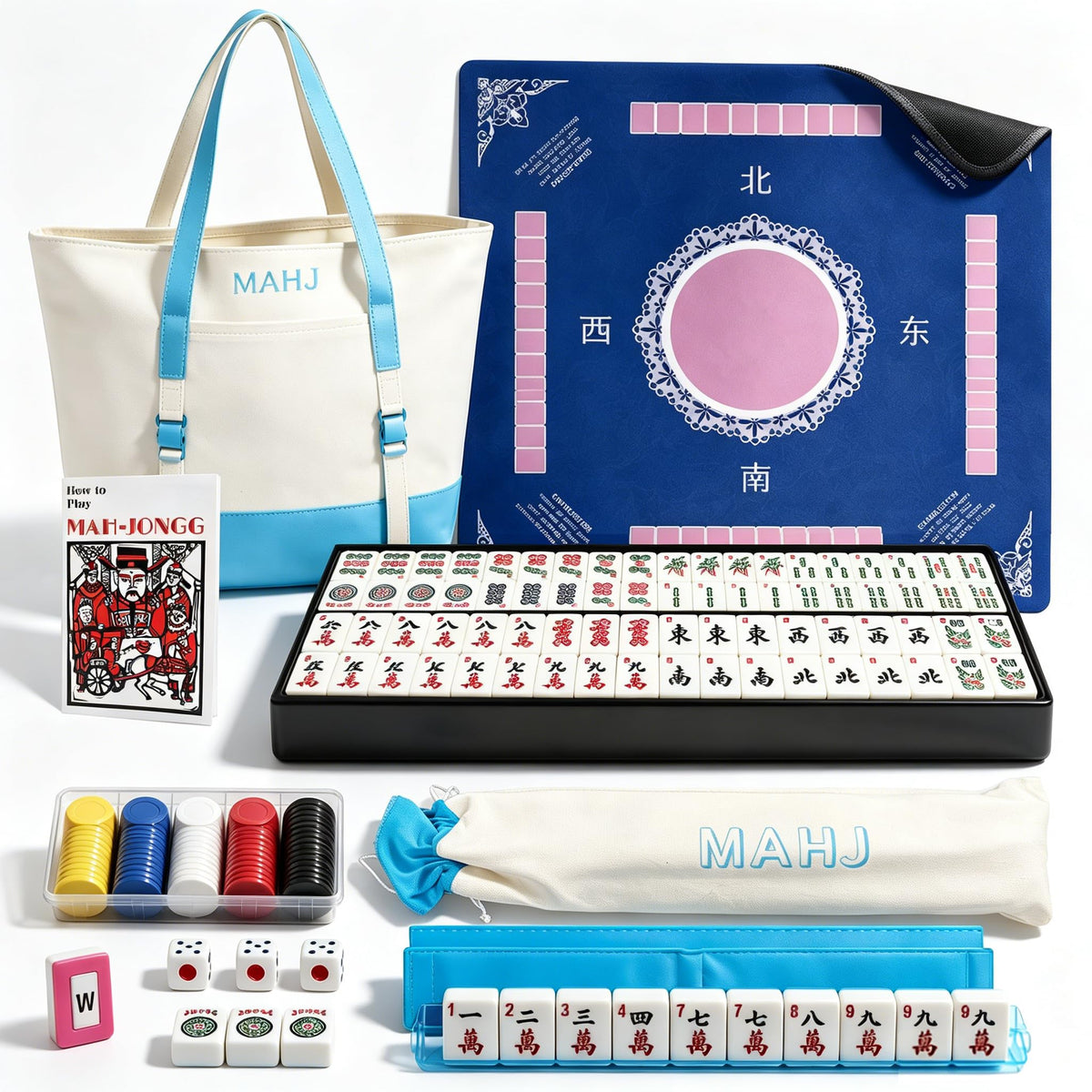 166 Deep Engraved Melamine Mahjong Set with Mat and 4 Racks D1792
