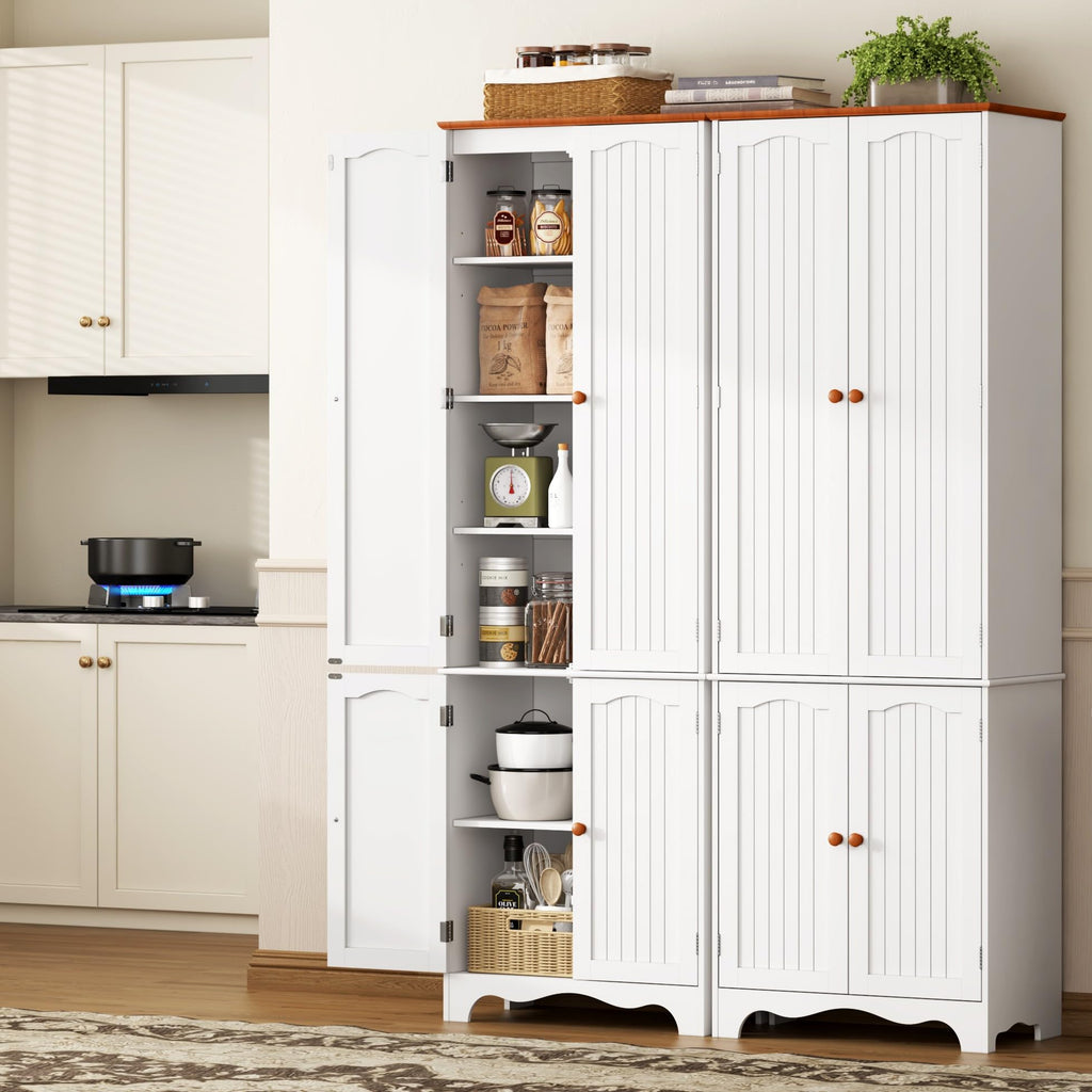 White 72" Kitchen Pantry Cabinet with Doors and Adjustable Shelves S88298