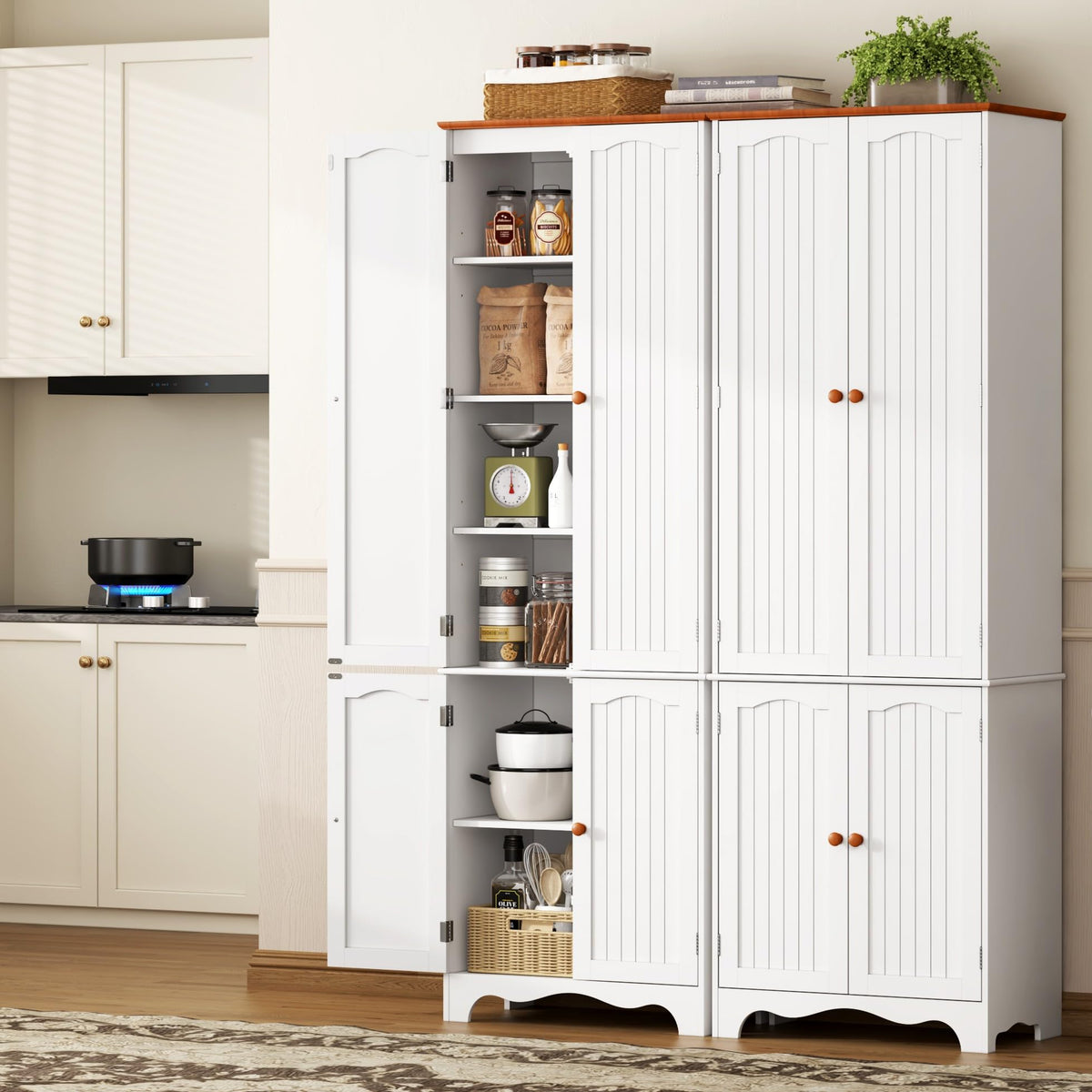White 72" Kitchen Pantry Cabinet with Doors and Adjustable Shelves S88298