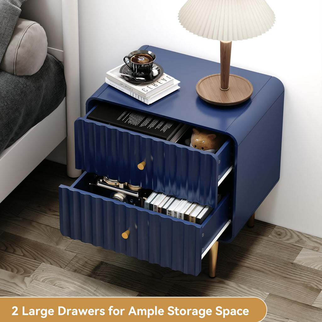 Blue 2 Drawer Wood Nightstand Set of 2 O379