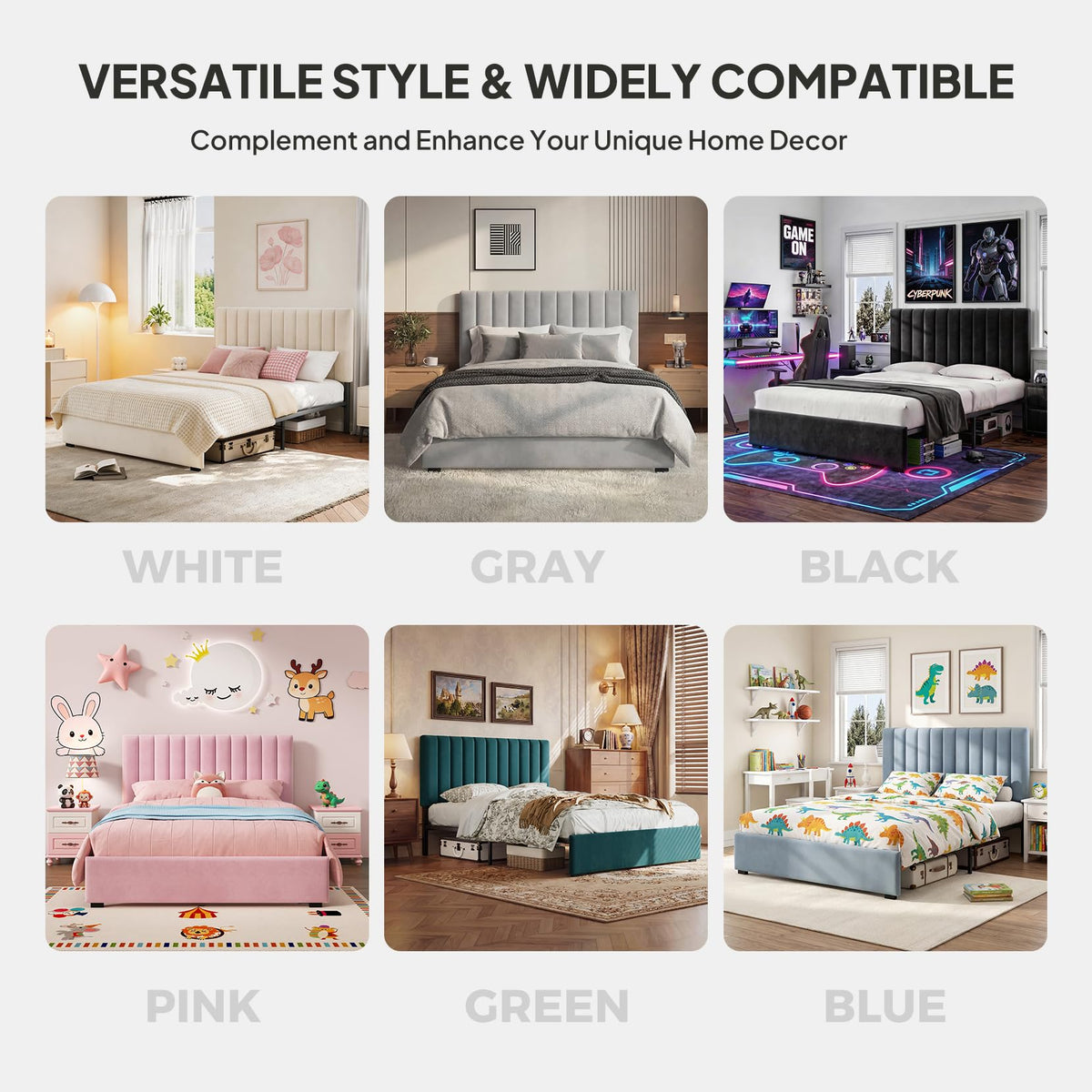 Full Size Blue Velvet Upholstered Bed Frame N600