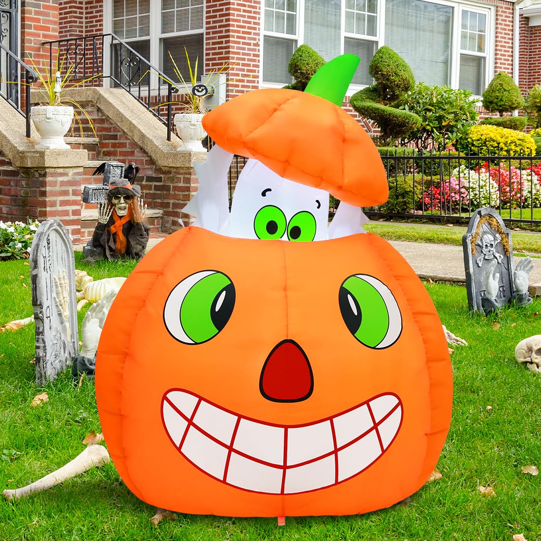 5 FT Animated Pumpkin Ghost Inflatable Outdoor Decoration W7854