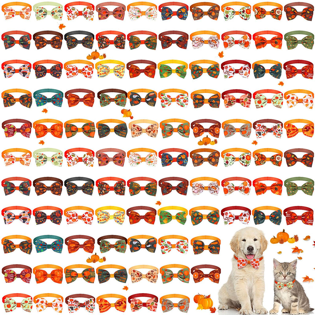 100 Pcs Fall Dog Bow Adjustable Pet Bowtie Collar F8877