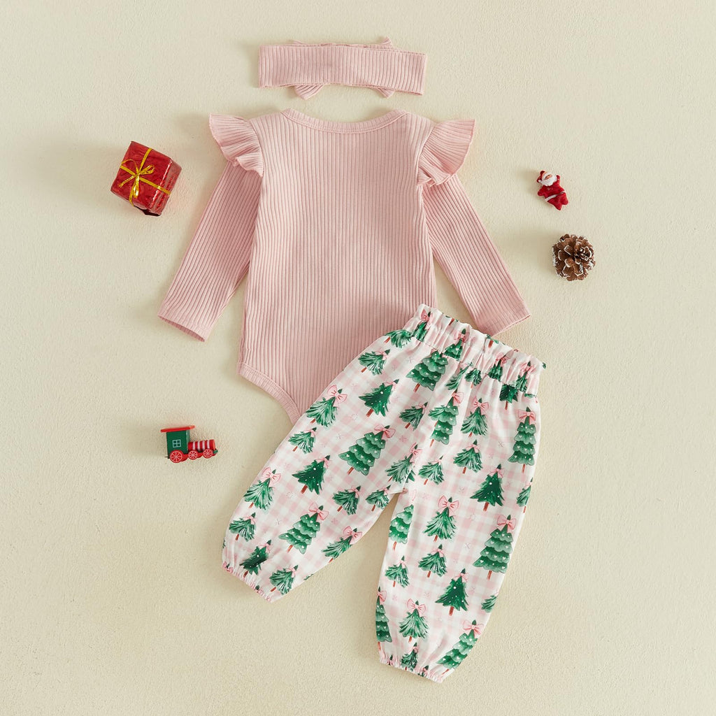 Newborn Baby Girl Christmas Outfit Romper Pants Set V8458