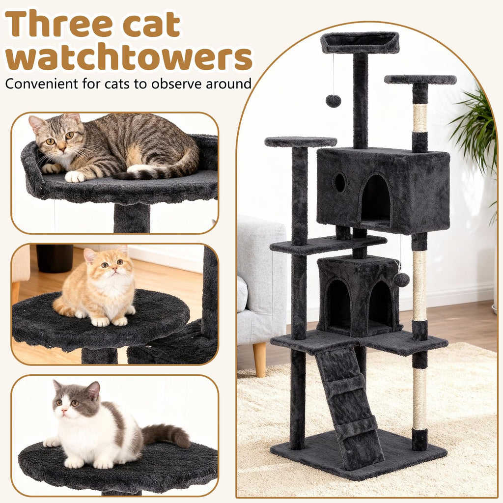 70 Inch Dark Gray Multi-Level Cat Tree with Condo Y219858