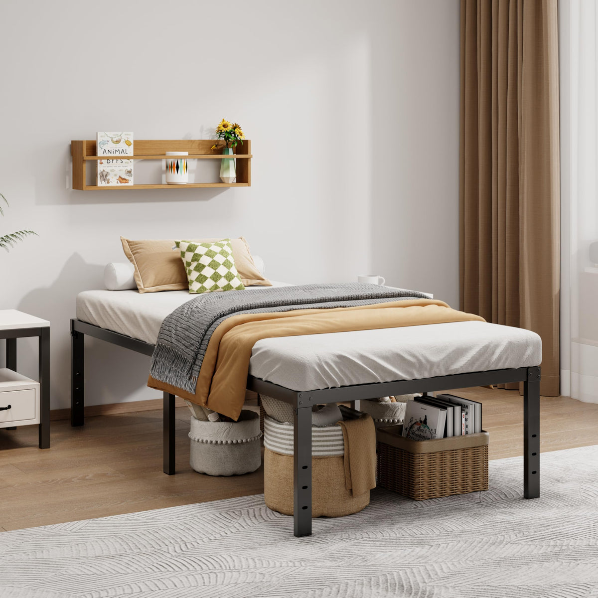 Twin XL 18 Inch Metal Platform Bed Frame with Underbed Storage N6239