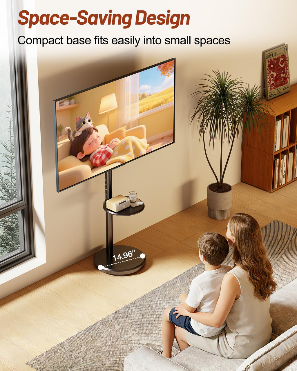 Rolling TV Stand with Shelf and Hidden Wheels D9077