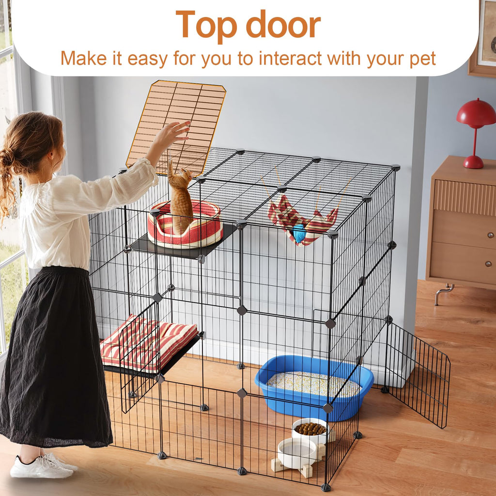 3-Tier Detachable Metal Wire Cat Cage Playpen B55604