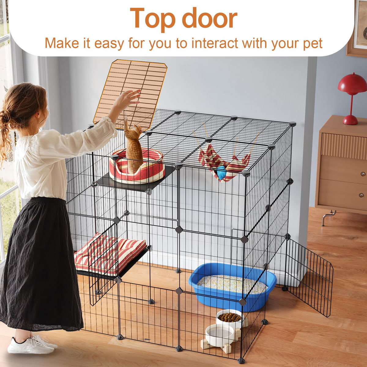 3-Tier Detachable Metal Wire Cat Cage Playpen B55604