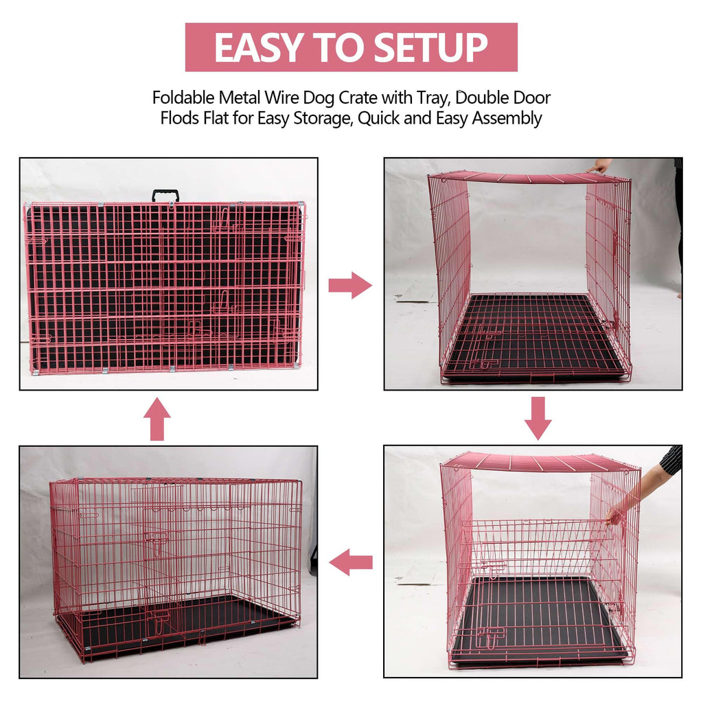 Foldable Double Door 48" Dog Crate with Leak-Proof Tray Y3062