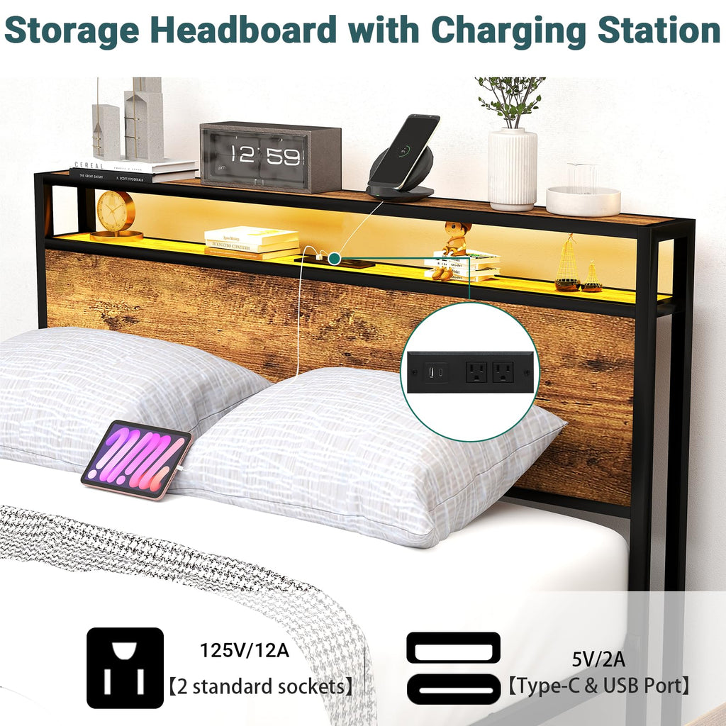 Queen Size Bed Frame with Headboard & 8 Storage Drawers K450130