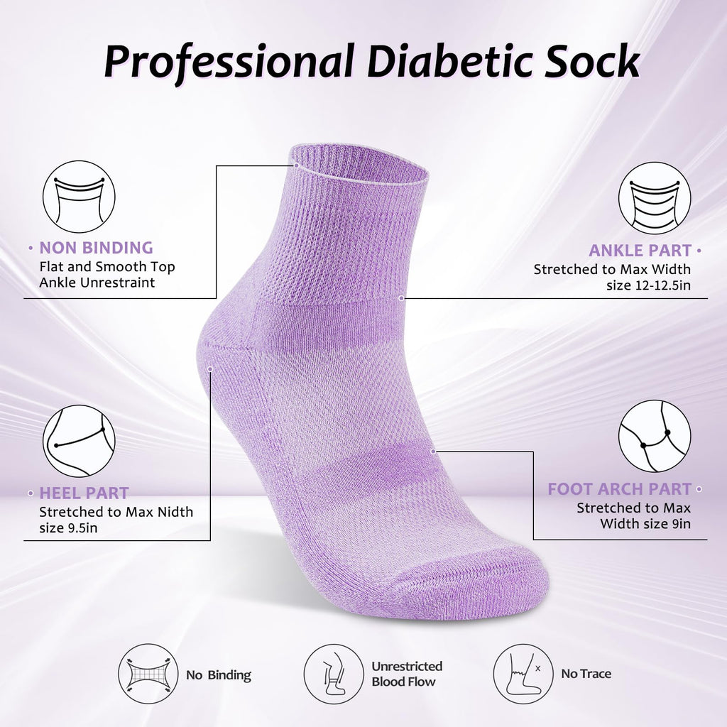 5 Pairs Bamboo Viscose Non-Binding Diabetic Ankle Socks W2653