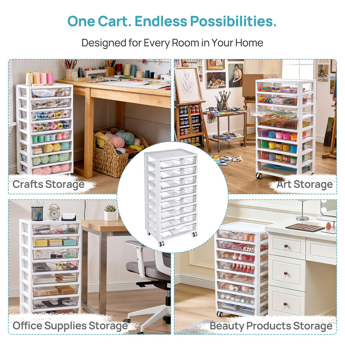 8 Tier Rolling Cart with Drawers I8124
