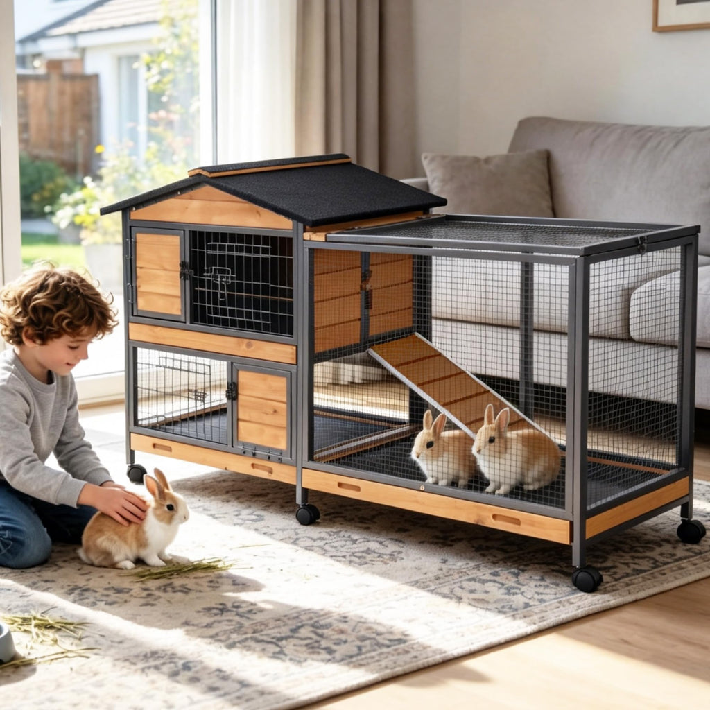 Extra Large Wooden Rabbit Hutch on Wheels H6522