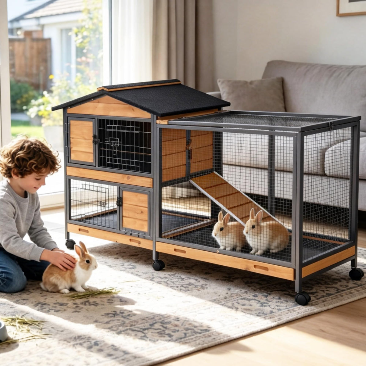 Extra Large Wooden Rabbit Hutch on Wheels H6522