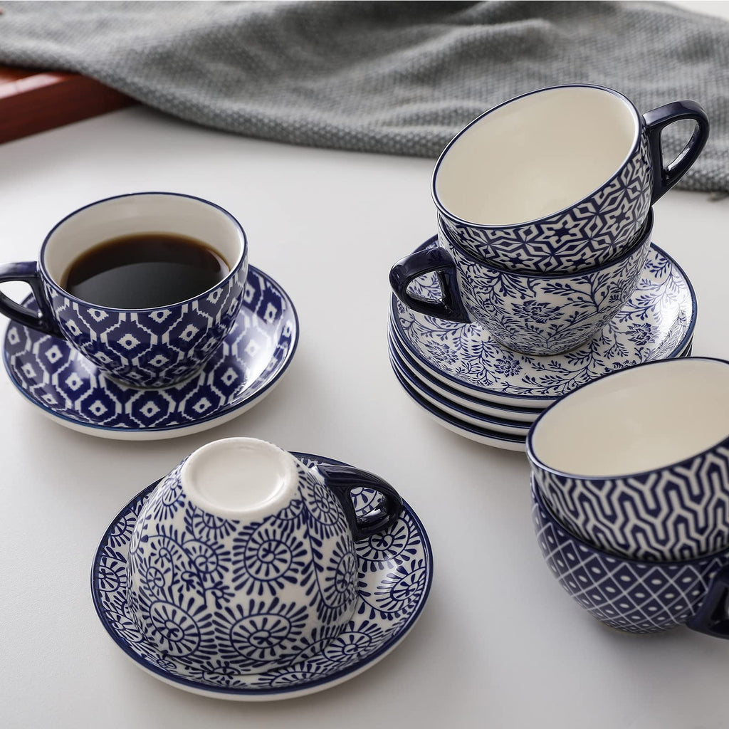 Ceramic Dinnerware Sets 12 Piece + 8 OZ Cappuccino Cup Set with Saucers R9470