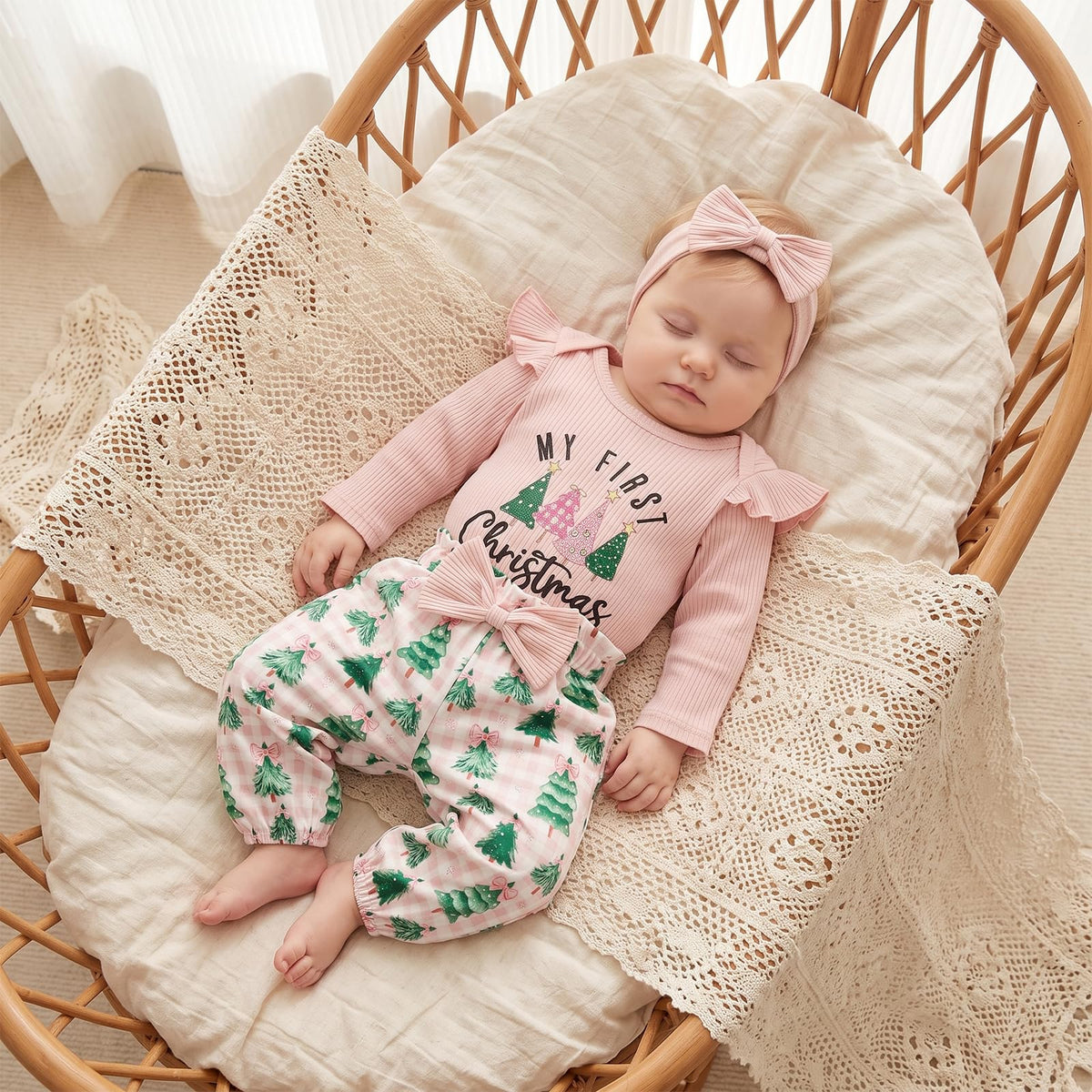 Newborn Baby Girl Christmas Outfit Romper Pants Set V8458