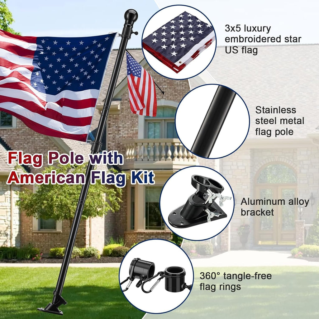 5ft Tangle Free Flag Pole Kit with 3x5 US Flag E5044