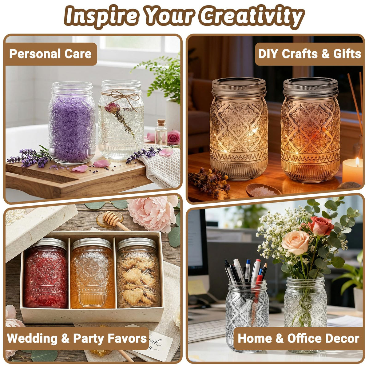 16oz Embossed Mason Jars 15-Pack with Airtight Lids X526