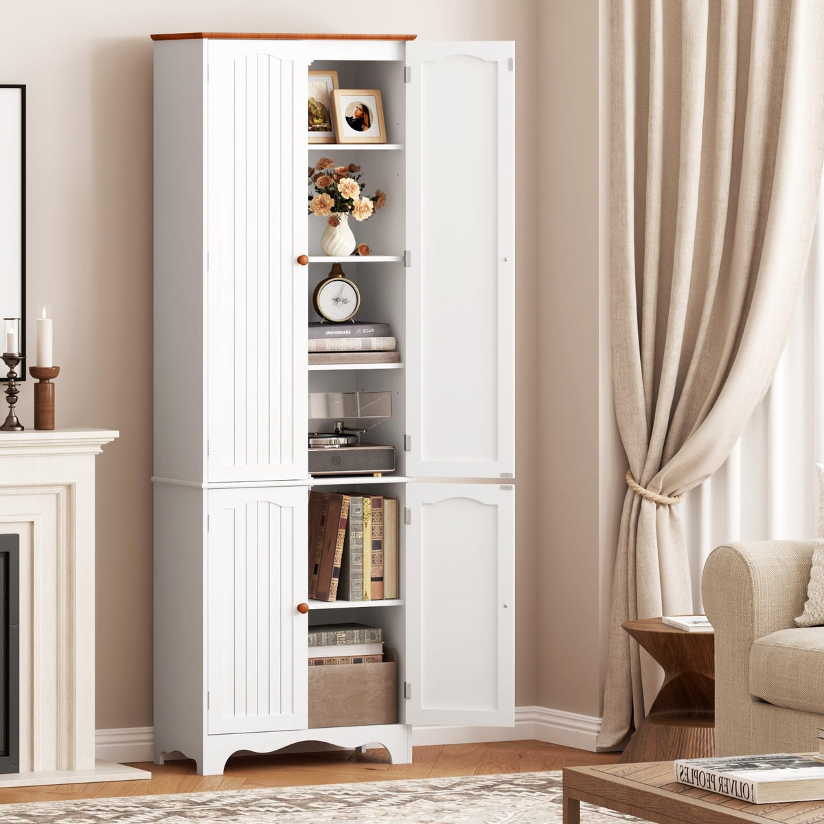 White 72" Kitchen Pantry Cabinet with Doors and Adjustable Shelves S88298