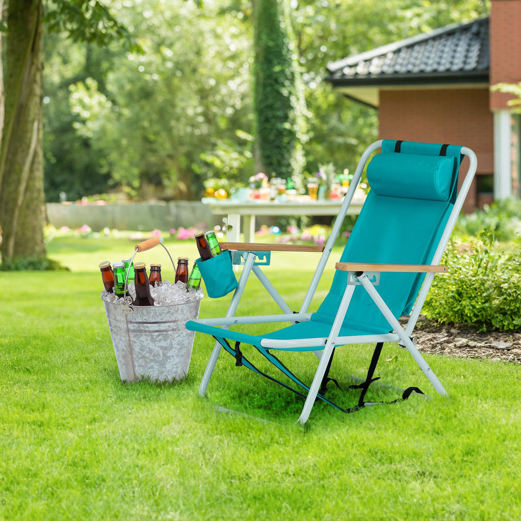 2 Pack Green Portable Folding Beach Chair with Cup Holder K8229
