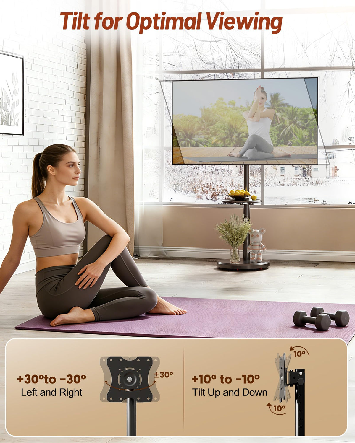 Rolling TV Stand with Shelf and Hidden Wheels D9077