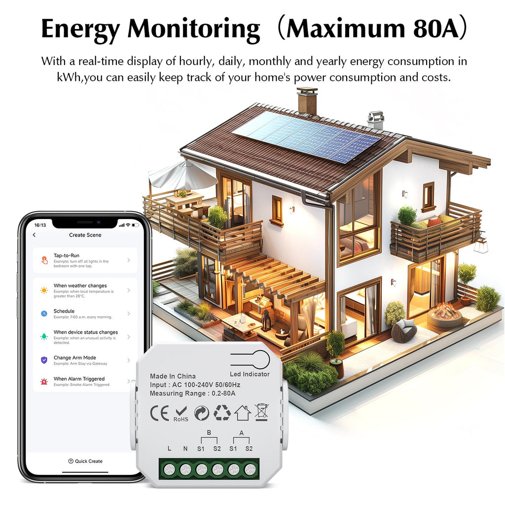 1-Channel WiFi Power Meter 80A Smart Energy Monitor D2687