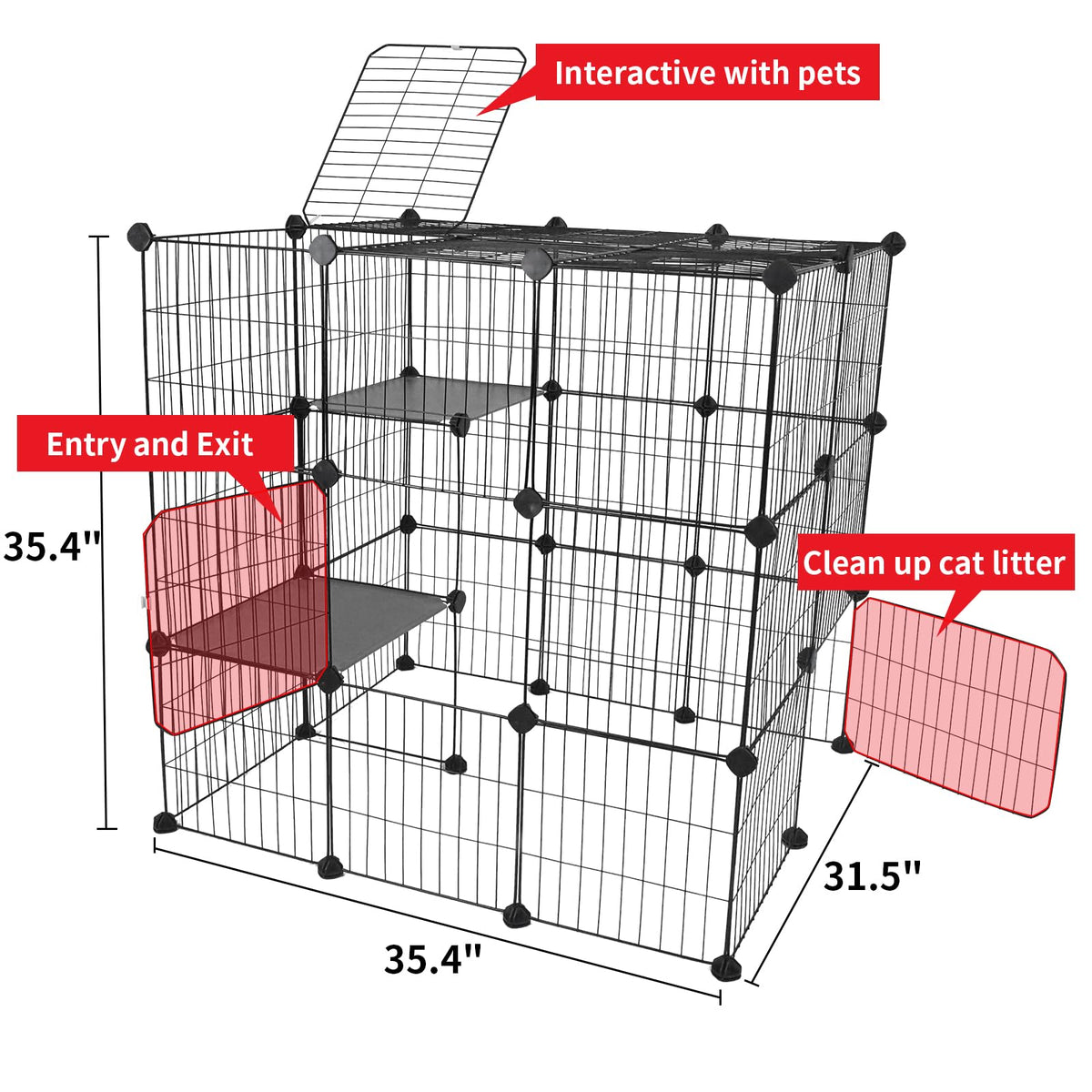 3-Tier Detachable Metal Wire Cat Cage Playpen B55604