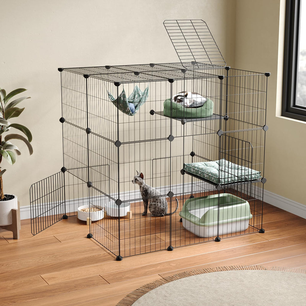 3-Tier Detachable Metal Wire Cat Cage Playpen B55604