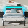 Full Size Black Platform Bed with LED Lights & Charging N349944