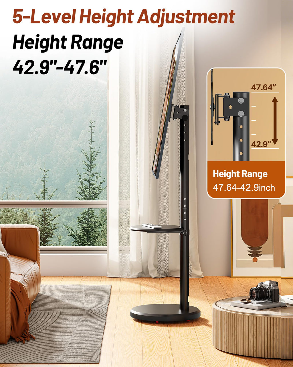 Rolling TV Stand with Shelf and Hidden Wheels D9077