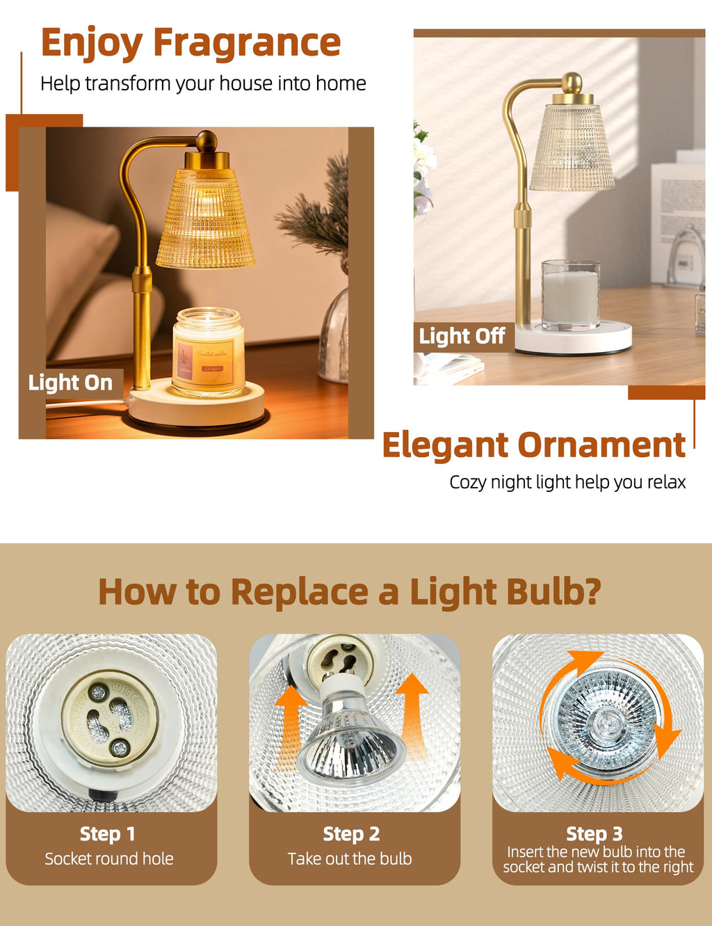 Height Adjustable Dimmable Candle Warmer Lamp with Timer V143