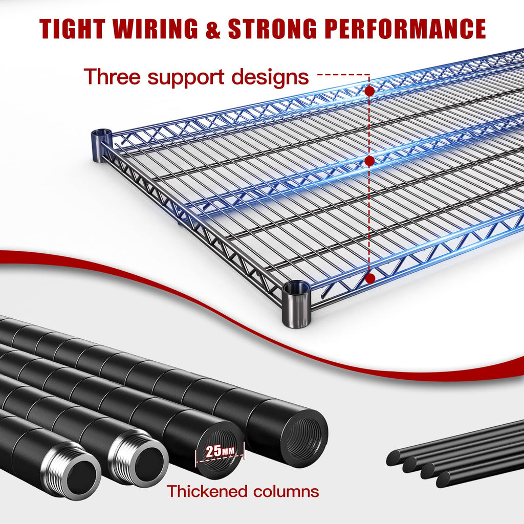 60”W 5 Tier Heavy Duty Metal Wire Shelving with Wheels P97203
