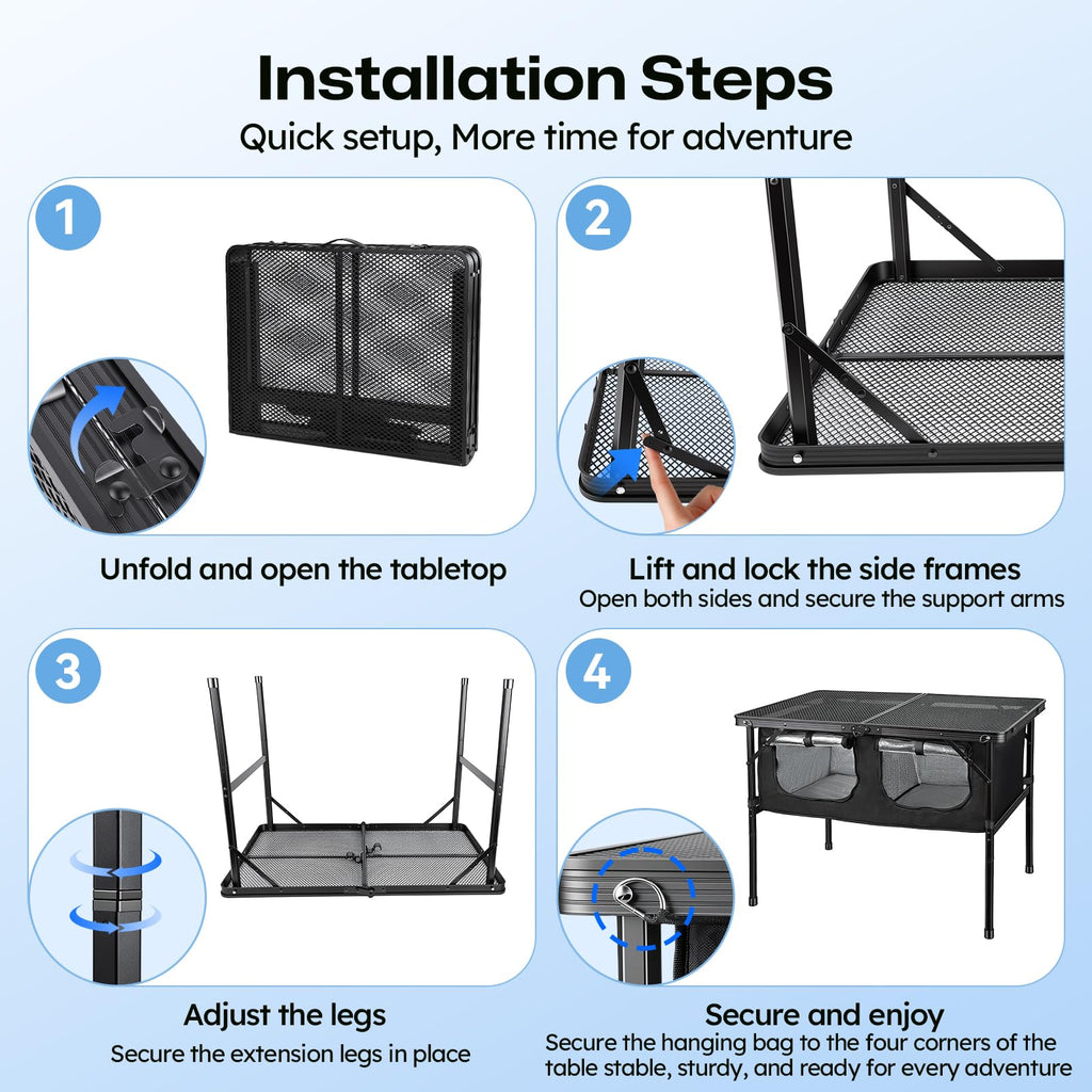 Folding Camping Table with Storage and Cooler Bag O283