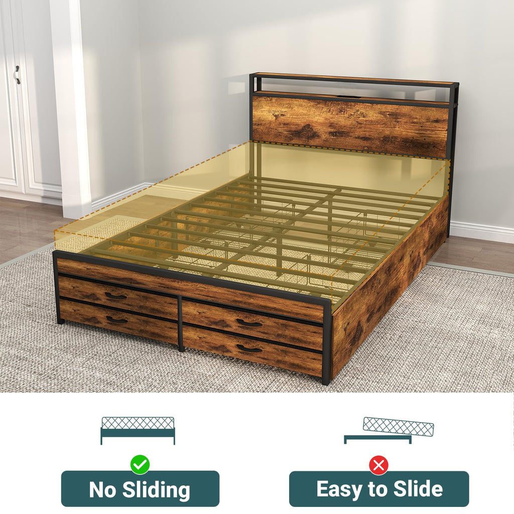 Queen Size Bed Frame with Headboard & 8 Storage Drawers K450130