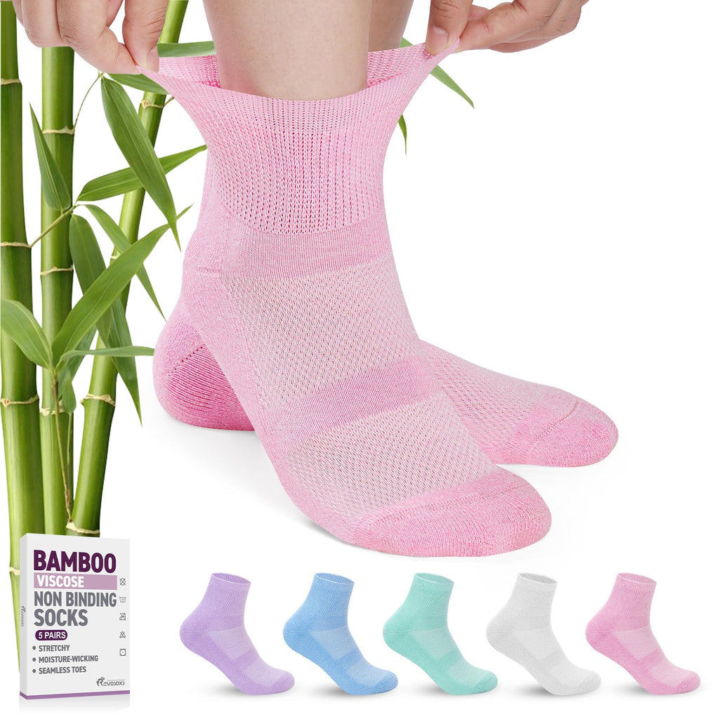 5 Pairs Bamboo Viscose Non-Binding Diabetic Ankle Socks W2653