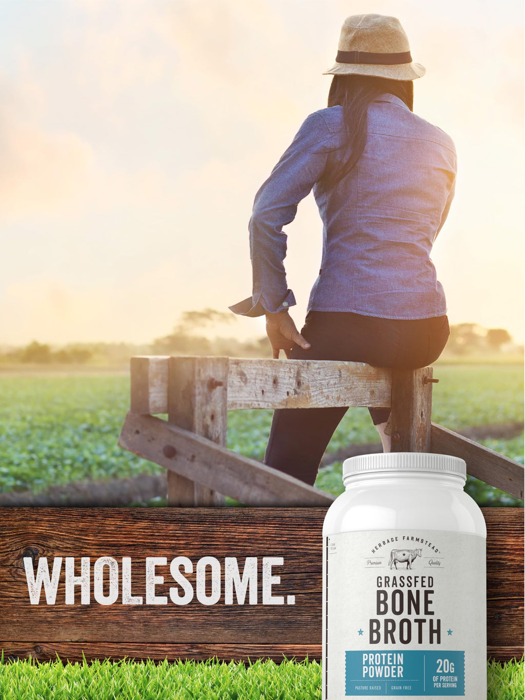 Grass Fed Bone Broth Protein Powder 35.2 oz 20g Protein Non-GMO Gluten Free J931