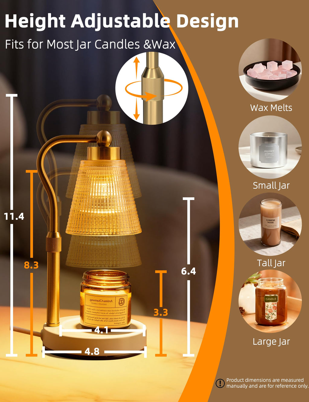 Height Adjustable Dimmable Candle Warmer Lamp with Timer V143