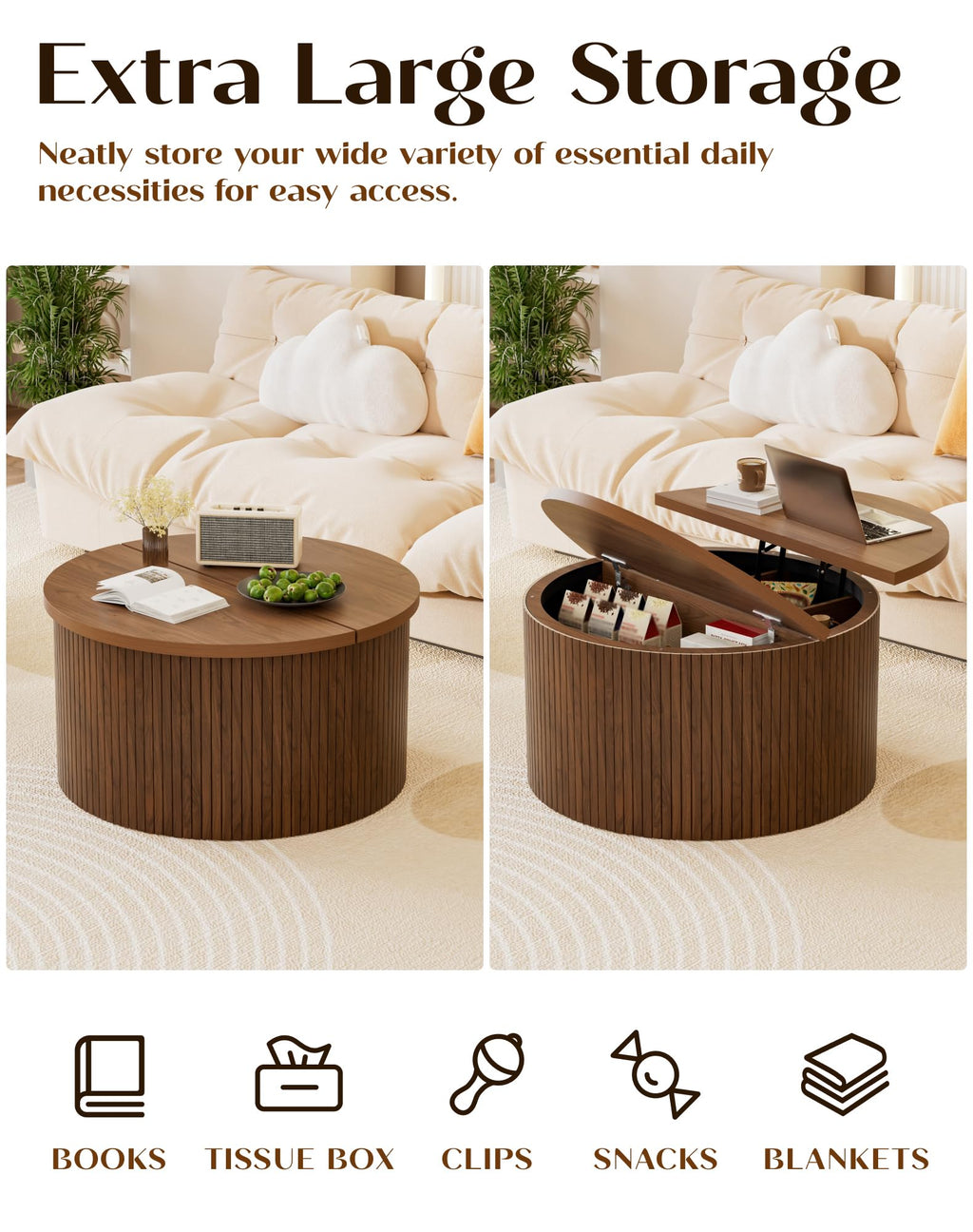 Round Lift Top Coffee Table with Storage V406601