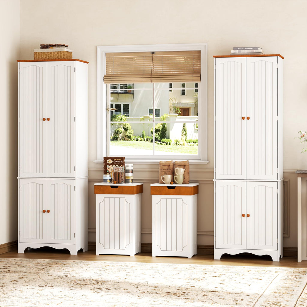 White 72" Kitchen Pantry Cabinet with Doors and Adjustable Shelves S88298
