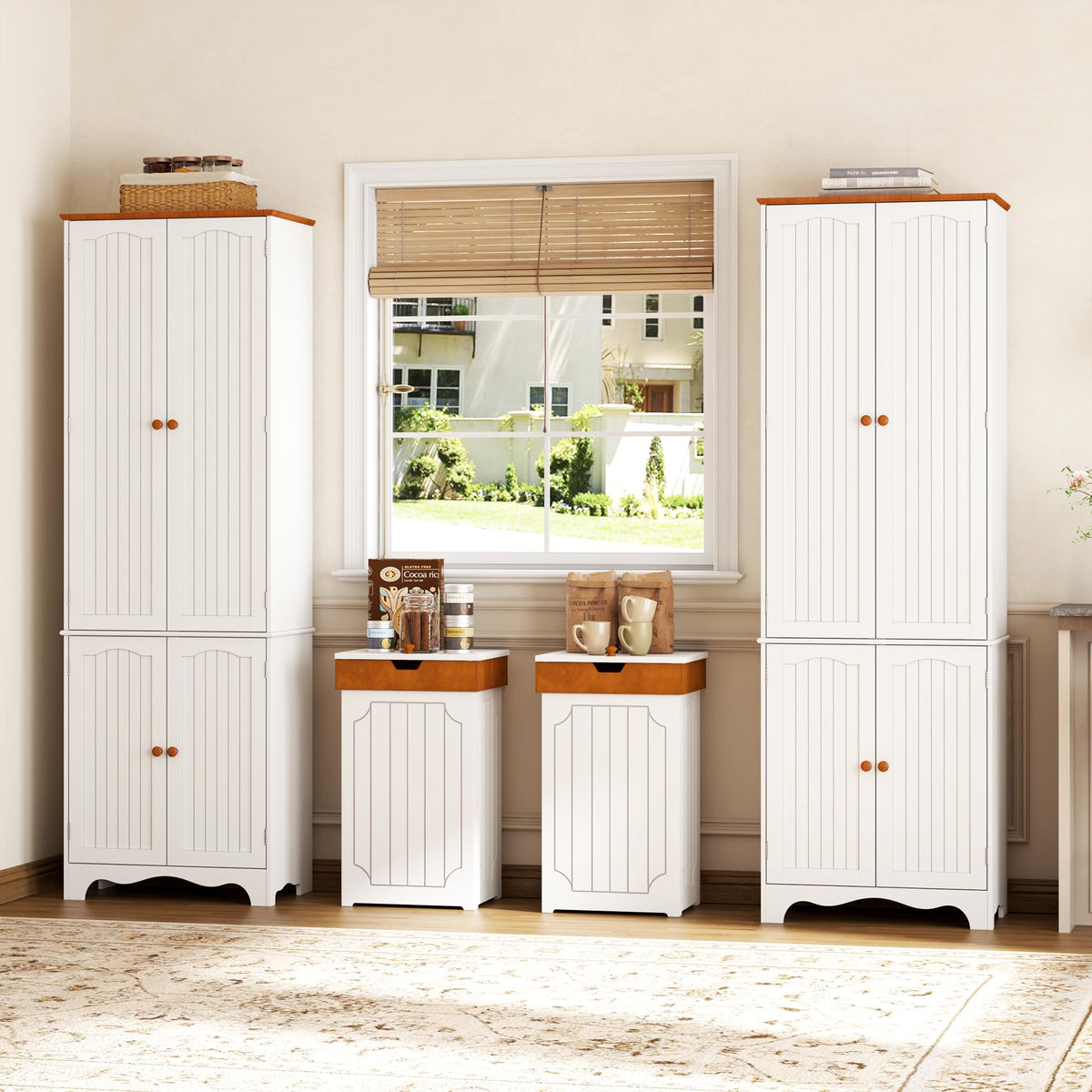 White 72" Kitchen Pantry Cabinet with Doors and Adjustable Shelves S88298