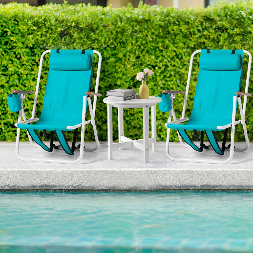 2 Pack Green Portable Folding Beach Chair with Cup Holder K8229