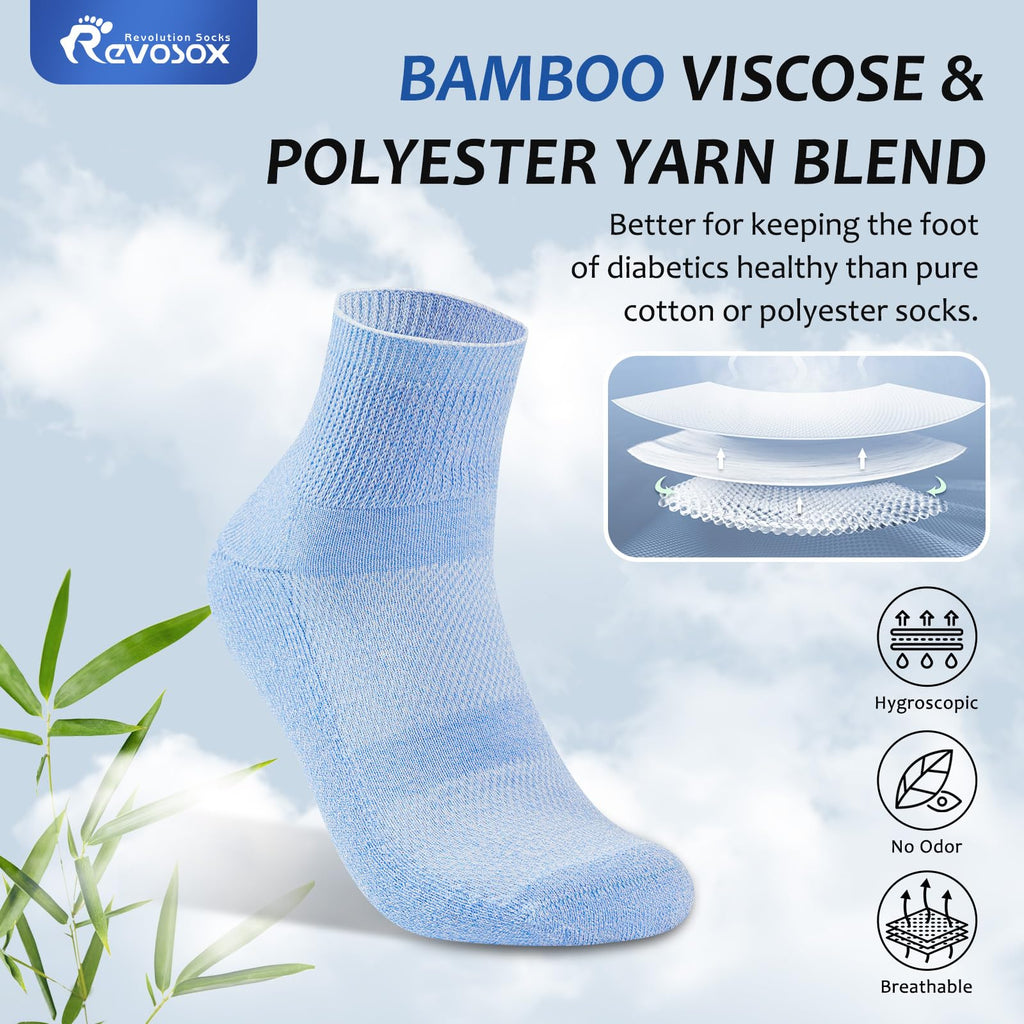 5 Pairs Bamboo Viscose Non-Binding Diabetic Ankle Socks W2653
