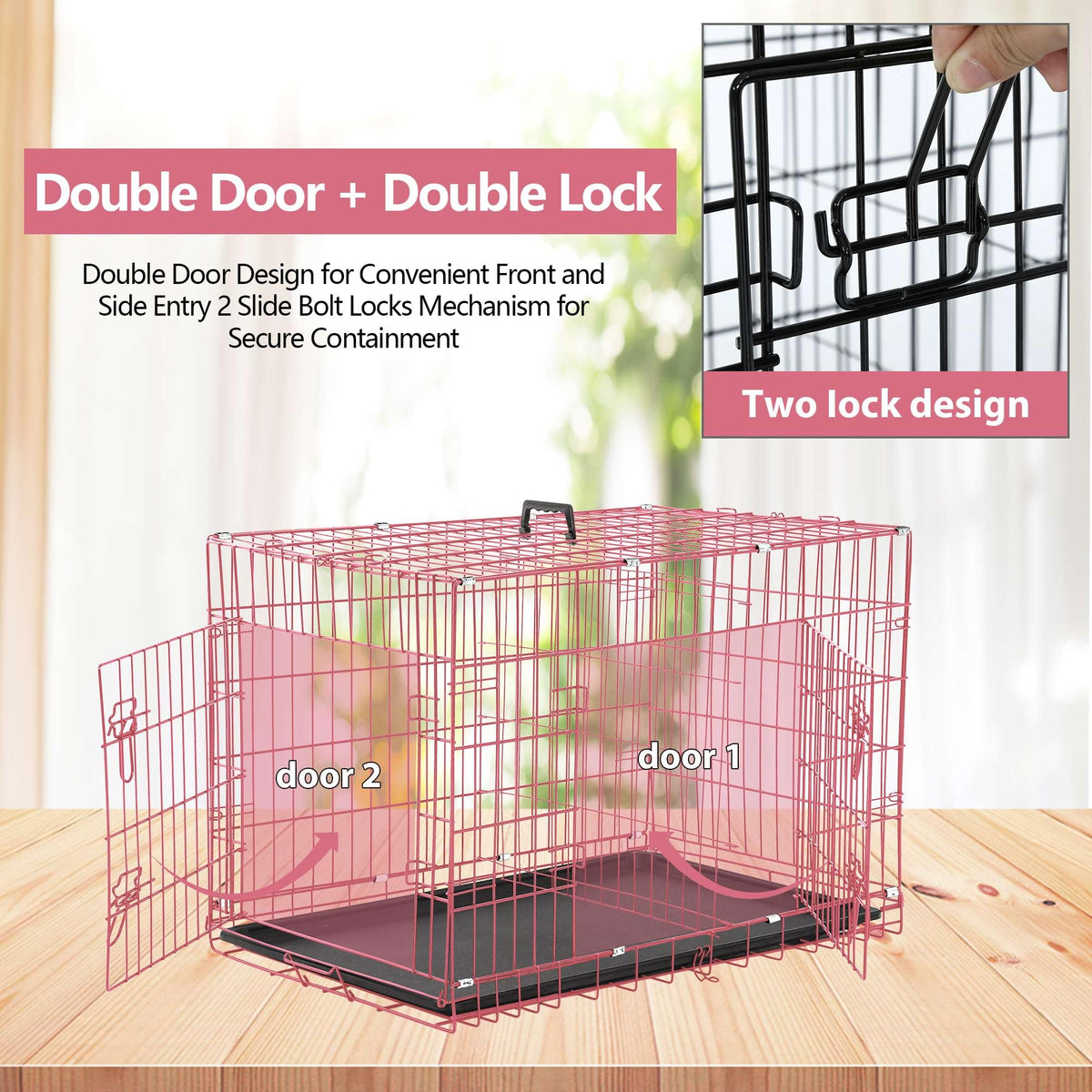 Foldable Double Door 48" Dog Crate with Leak-Proof Tray Y3062