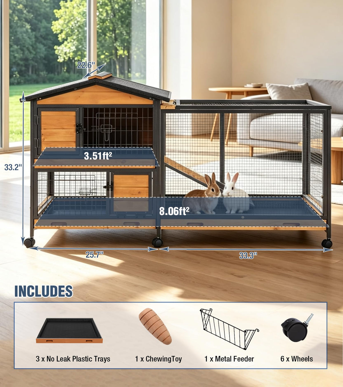 Extra Large Wooden Rabbit Hutch on Wheels H6522